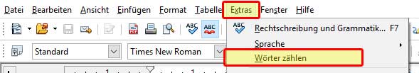 Screenshot Wörter zählen in OpenOffice