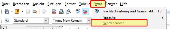 Screenshot Wörter zählen in OpenOffice